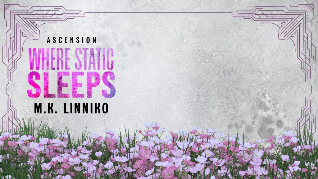 Pink wildflowers growing over grey concrete beneath the book's title